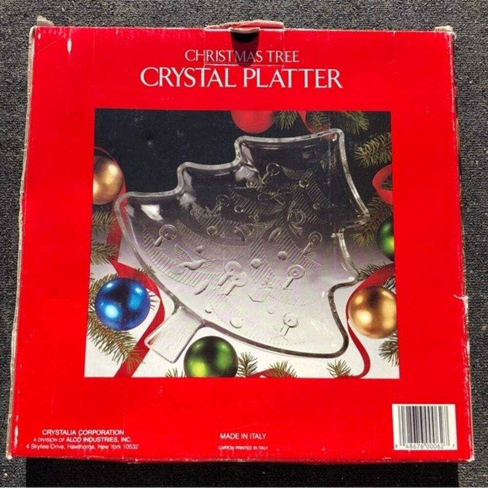 VINTAGE CHRISTMAS TREE CRYSTAL PLATTER 14" X 12" SERVING TRAY PLATTER